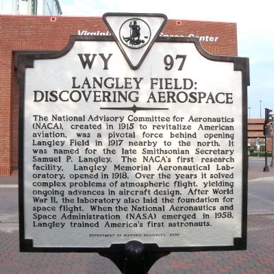 Langley Field: Discovering Aerospace Marker. Click for full size. Langley Field: Discovering Aerospace Marker image. Click for full size.