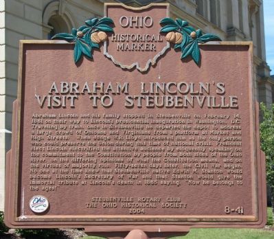 Abraham Lincoln's Visit to Steubenville Marker image. Click for full size.