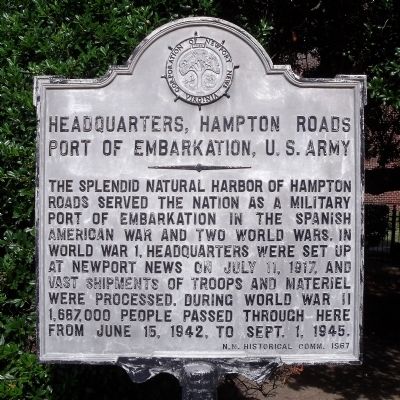 Headquarters, Hampton Roads Port of Embarkation, U. S. Army Marker image. Click for full size.