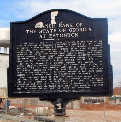 Branch Bank of the State of Georgia at Eatonton Marker image. Click for full size.
