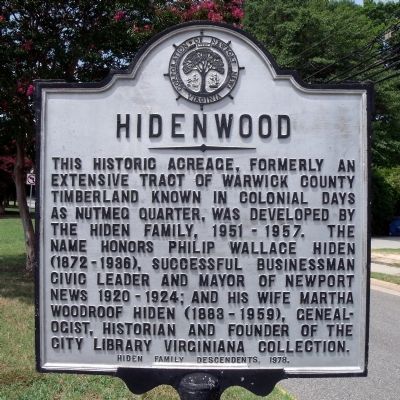 Hidenwood Marker image. Click for full size.