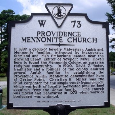 Providence Mennonite Church Marker image. Click for full size.