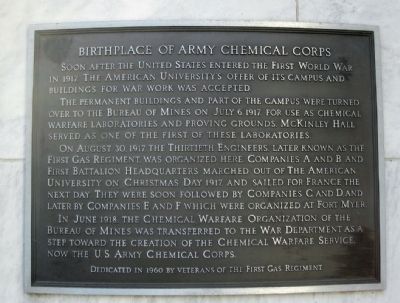 Birthplace of the Army Chemical Corps Marker. Click for full size. Birthplace of the Army Chemical Corps Marker image. Click for full size.