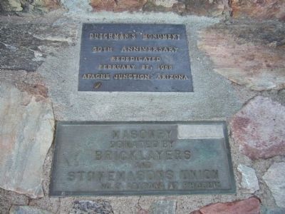 Plaques at base of Lost Dutchman Monument. Click for full size. Plaques at base of Lost Dutchman Monument image. Click for full size.