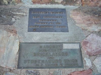 Plaques at base of Lost Dutchman Monument image. Click for full size.