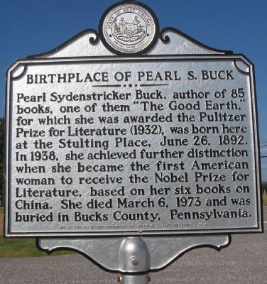 Birthplace of Pearl S. Buck Marker image. Click for full size.