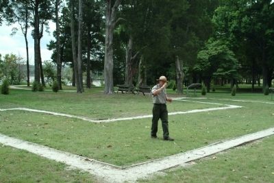 Park Ranger Explaining the Foundation Lines of the George Washington Birthplace House. Click for full size. Park Ranger Explaining the Foundation Lines of the George Washington Birthplace House image. Click for full size.