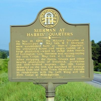 Sherman at Harris’ Quarters Marker image. Click for full size.