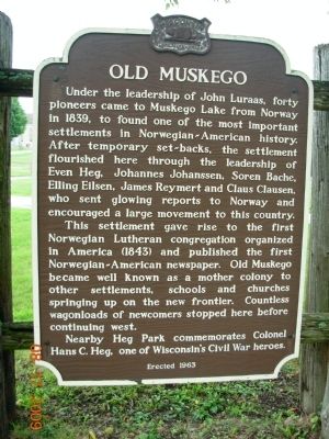 Old Muskego Marker. Click for full size. Old Muskego Marker image. Click for full size.