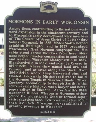 Mormons in Early Wisconsin Marker image. Click for full size.