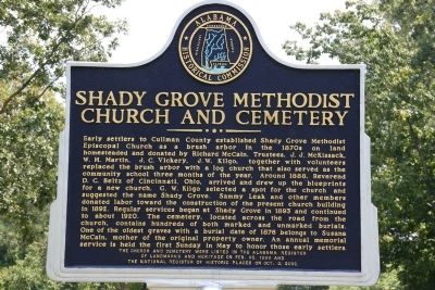Shady Grove Methodist Church And Cemetery Marker image. Click for full size.