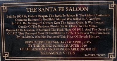 Santa Fe Saloon Marker. Click for full size. Santa Fe Saloon Marker image. Click for full size.