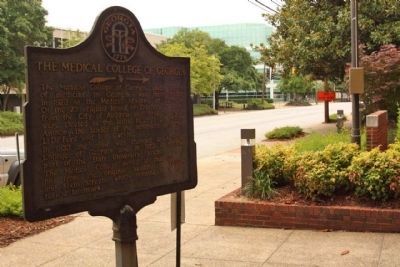 The Medical College of Georgia Marker, looking west along Laney-Walker Blvd at the College image. Click for full size.