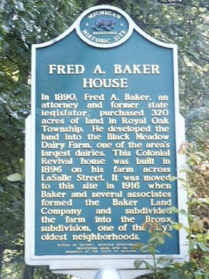 Fred A. Baker House Marker image. Click for full size.