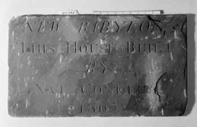 Inscribed tablet mounted by Nathaniel Conklin on chimney front image. Click for full size.