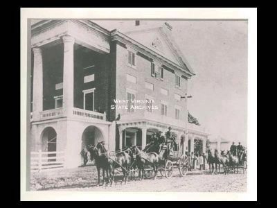 Jefferson Hotel at Sweet Springs with horse drawn stage coach alongside. image. Click for full size.