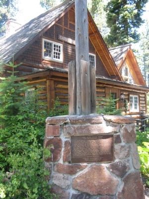 Lake Tahoe Outlet Works and Gatekeepers Cabin Marker With The Gatekeepers Museum in the Background image. Click for full size.