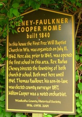 Cheney-Faulkner Cooper Home Marker image. Click for full size.