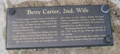Transcribed Inscription from the Tomb of<br>Betty Carter, 2d. Wife image. Click for full size.