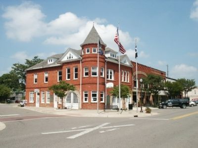 Holly's Town Hall and Marker image. Click for full size.