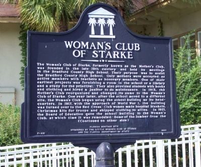 Woman's Club of Starke Marker image. Click for full size.