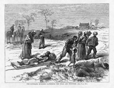 "The Louisiana Murders—Gathering The Dead And Wounded" published in Harper's Weekly May 10, 1873 image. Click for full size.