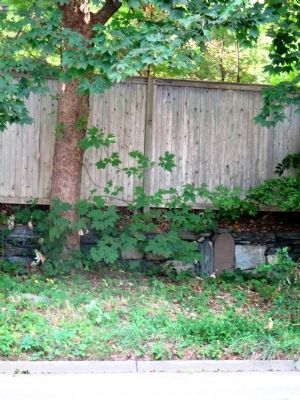 Milestone 25 (seen across street beneath stockade fence); marker is missing image. Click for full size.