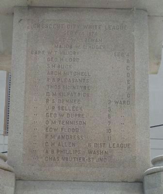 Battle of Liberty Place Monument, north face, upper inscriptions image. Click for full size.