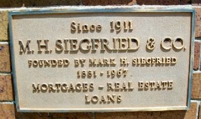 Siegfried Company Marker on First Fireproof Building. Click for full size. Siegfried Company Marker on First Fireproof Building image. Click for full size.
