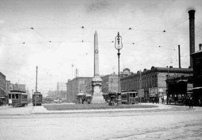 Battle of Liberty Place Monument - at its original location on Canal Street, 1906 image. Click for full size.