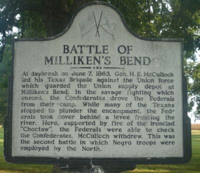 Battle of Milliken’s Bend Marker. Click for full size. Battle of Milliken’s Bend Marker image. Click for full size.