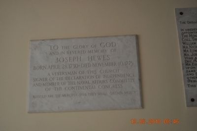 Joseph Hewes Plaque inside St. Paul's Eposcopal Church. Click for full size. Joseph Hewes Plaque inside St. Paul's Eposcopal Church image. Click for full size.