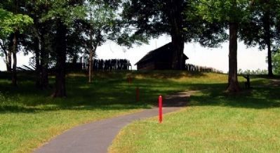 Reconstructed Stockade Fort from the Walking Path. Click for full size. Reconstructed Stockade Fort from the Walking Path image. Click for full size.