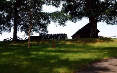 Reconstructed Stockade Fort from the Walking Path. Click for full size. Reconstructed Stockade Fort from the Walking Path image. Click for full size.