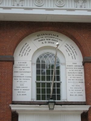 Quinnipiack Marker above the Church Entrance. Click for full size. Quinnipiack Marker above the Church Entrance image. Click for full size.