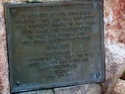 Lower Plaque - - Tippecanoe County War Memorial Marker. Click for full size. Lower Plaque - - Tippecanoe County War Memorial Marker image. Click for full size.
