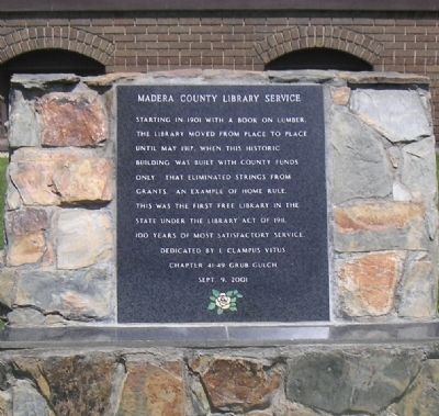 Madera County Library Service Marker. Click for full size. Madera County Library Service Marker image. Click for full size.