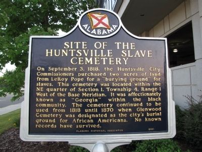 Site of the Huntsville Slave Cemetery Marker. Click for full size. Site of the Huntsville Slave Cemetery Marker image. Click for full size.