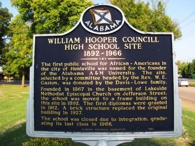 William Hooper Councill High School Site Marker. Click for full size. William Hooper Councill High School Site Marker image. Click for full size.