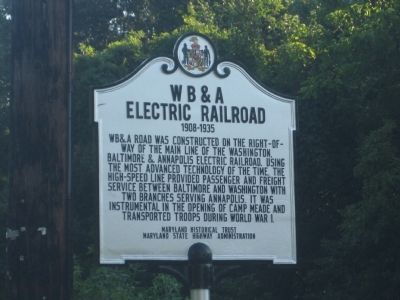 W B & A Electric Railroad Marker. Click for full size. W B & A Electric Railroad Marker image. Click for full size.