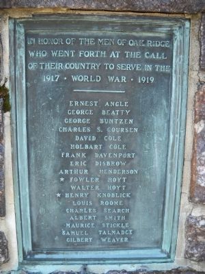 Oak Ridge World War Monument Marker image. Click for full size.