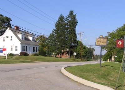 Wide view of the Henszey's Wrought Iron Arch Bridge Marker. Click for full size. Wide view of the Henszey's Wrought Iron Arch Bridge Marker image. Click for full size.