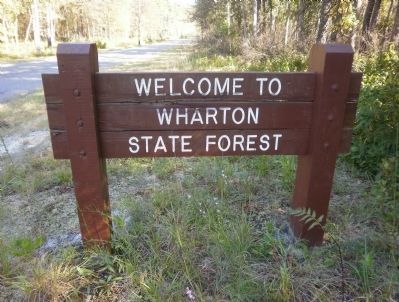 Wharton State Forest sign near marker image. Click for full size.