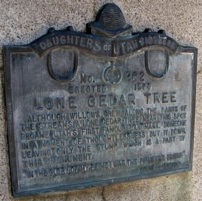 Lone Cedar Tree marker, erected in 1960 image. Click for full size.