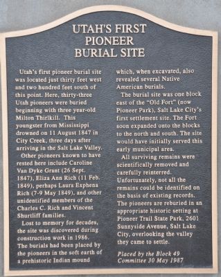 Utah's First Pioneer Burial Site Marker image. Click for full size.