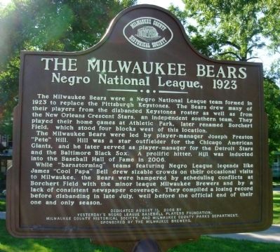 The Milwaukee Bears Negro National League 1923 Marker image. Click for full size.