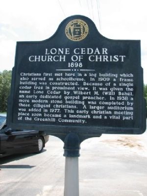 Lone Cedar Church of Christ 1898 Marker image. Click for full size.