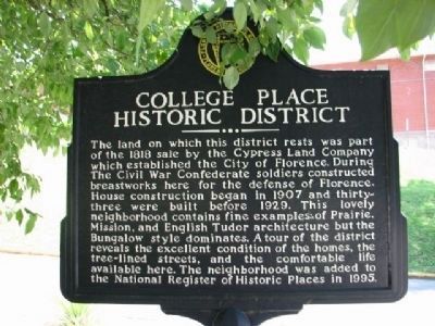 College Place Historic District Marker (located end Willingham Rd and N. Sherrod Avenue) image. Click for full size.