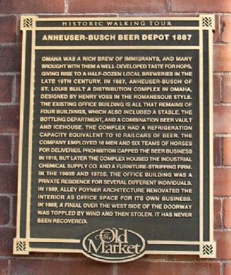 Anheuser-Busch Beer Depot 1887 Marker. Click for full size. Anheuser-Busch Beer Depot 1887 Marker image. Click for full size.