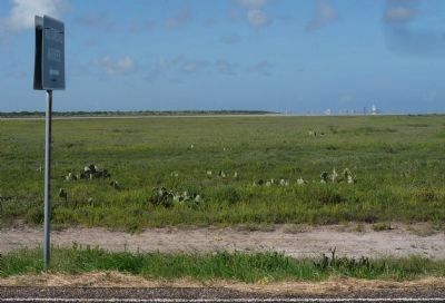 Site of Camp Belknap Marker - view across South Bay toward Port Isabel, Texas image. Click for full size.